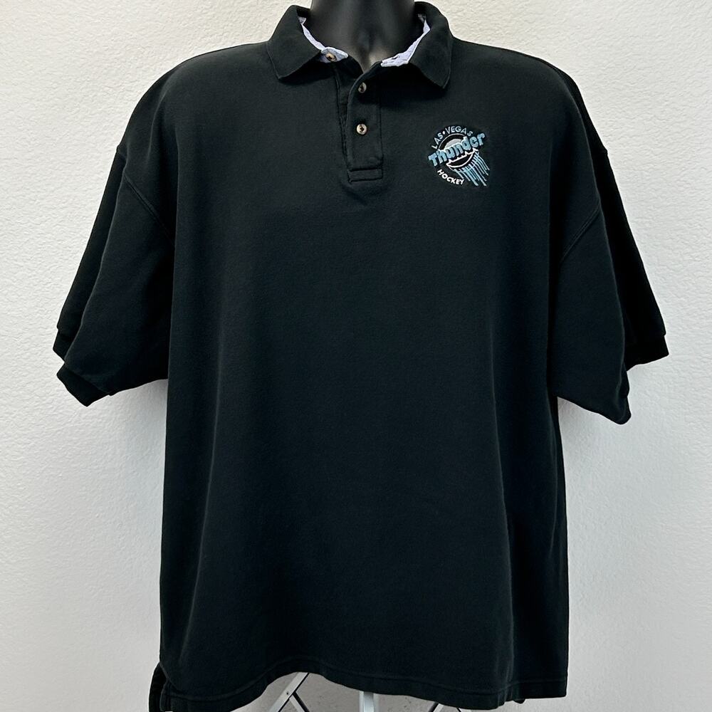 Vintage 90s Las Vegas Thunder Polo Shirt XXL 2XL Black Ice Hockey Short Sleeve